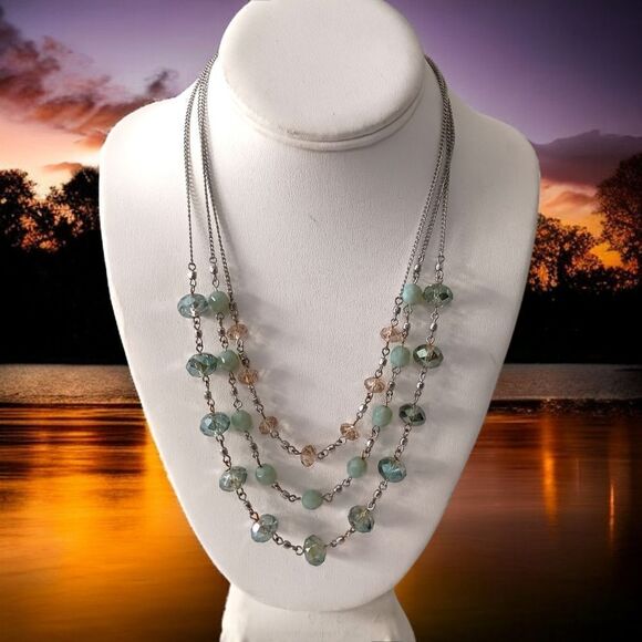 Glass Faceted Beaded Neckline Multi Strand Station Pastels Silver Tone Fairy - Picture 9 of 15